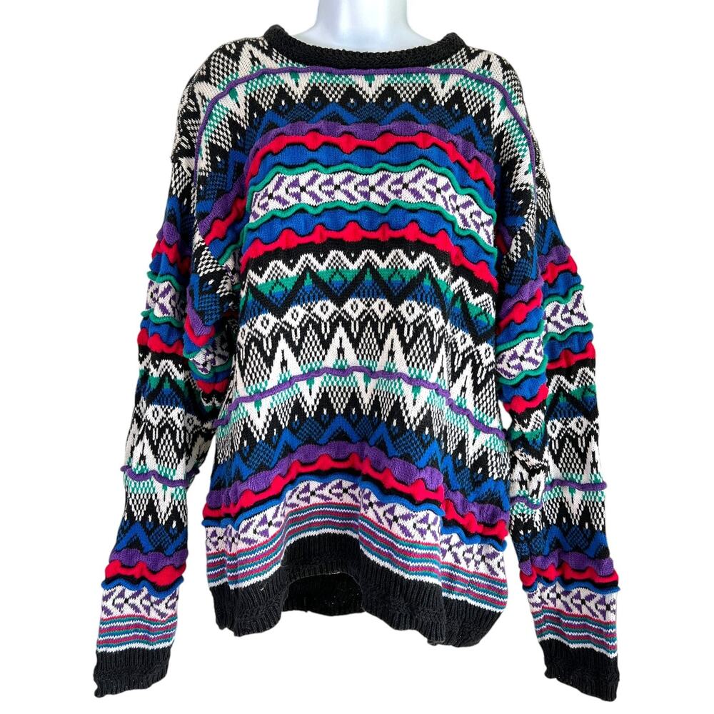 Vintage Etchings Textured 3D Knit Crewneck Sweater Size Extra Large Cosby Chunky